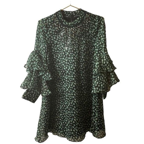 Anthropologie Ranna Gill Fluttered Tunic Tiered Bell Sleeve Shift Mini Dress XS - Picture 2 of 12